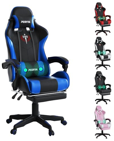 PORIYA Gaming Chair with Adjustable Backrest, Ergonomic Executive Office Chair, Height Adjustable Racing Chair Maximum Gaming Experience (Black&Blue)