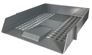 Nobel Plastics Filing Storage Letter Trays with Metal Risers - Desk Tidy Document Paper Filing In & Out - Ideal for School, Home And Offices (Grey, 1 Single Letter Tray)