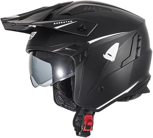 Casco cross enduro aperto Jet Sheratan con visiera parasole a scomparsa Trial Street Scooter Moto NERO TAGLIA XS