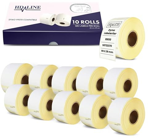 Hd-line Etiketten für Dymo Labelwriter 99010- S0722370-89 X 28 mm- 10 Rolle Pack Etiketten x 130 St. Je Rolle =1300 Etikette,Adressetiketten,Selbstklebend,Kompatibel für Dymo & Seiko Etikettendrucker