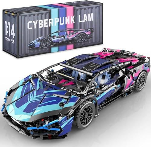 Technik Sportwagen Bausteine, 1314 Klemmbausteine 1/14 Technik Auto MOC Rennwagen Bausatz, Technik Supersportwagen Modellbausatz Konstruktionsspielzeug Kompatibel mit Großen Marken