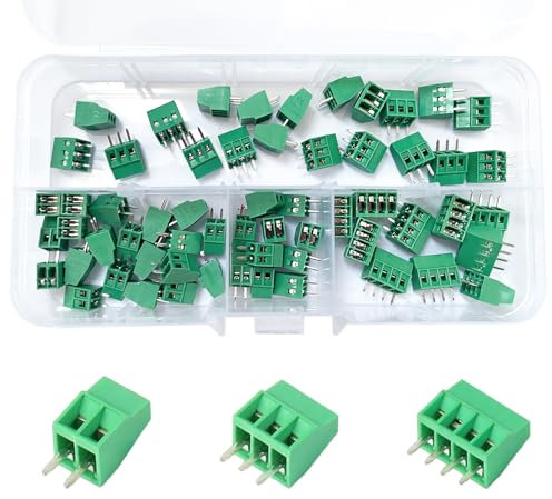 60 Stück PCB Schraubklemmen,2.54mm 0.1 Pitch PCB Mount Screw Terminal Block,2P 3P 4P Klemmen Terminal 6A für 26-18AWG Kabel