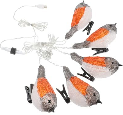 ORFOFE Lichterkette in Rotkehlchen-Vogelform solarbetriebene dekorative -Lampe geringer Verbrauch wasserdicht für den Außenbereich für Festivaldekorationen