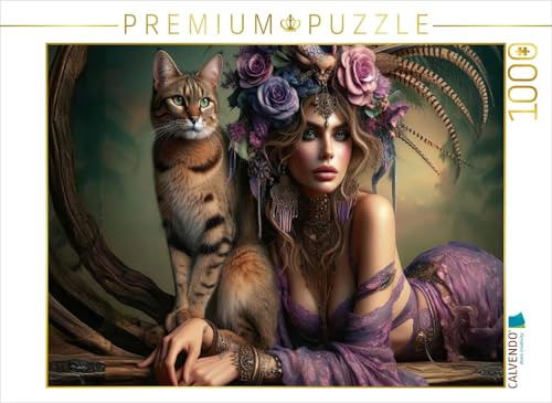 Puzzle · Frau liegt auf dem Bauch, neben Sich eine anmutige Katze | Erleben Sie die perfekte Symbiose von Stil und Anmut, eine Verbindung… · 1000 Teile · Lege-Größe 64 × 48 cm · CALVENDO Puzzle