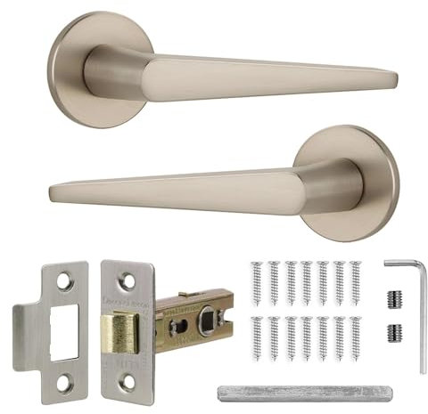 Decoranddecor Satin Nickel Door Handles Internal – Aluminium Silver Door Handles Sets for Wooden Interior Doors| Internal Door Handles with Mortice Latch | Terra Door Handle Range