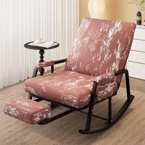 RUYICZB Rocking Chair Nursery avec Repose - Pieds, Rocking Chair Glide avec Repose - Pieds Télescopiques Et Dossier Réglable, Rocking Chair Rembourrée, Chaise À Accent Moderne,Rose