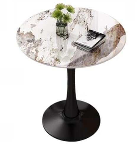 Table de salle à manger moderne en pierre frittée avec pieds en métal - Table ronde tulipe de 80 cm pour chambre, bureau, salon - Couleur blanche