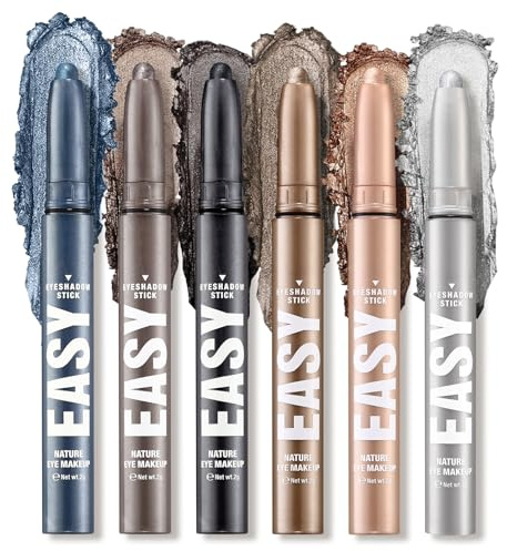Eyeshadow Stick Set, 6 Farben Shimmer Lidschatten Stick, Lidschatten Bleistift Crayon mit Hervorhebung Pigmentierter, Wasserfest & Langlebig Cream Eyeshadow Pencil, Glänzend Lidschatten Makeup Set(E)