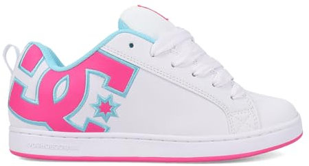 DC Shoes Court Graffik Damen-Sneaker, Weiß/Hot Pink/Türkis, 40.5 EU