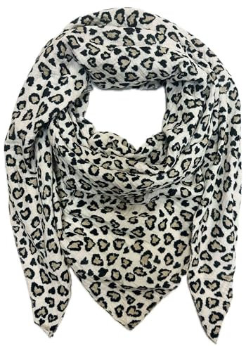 Jeamis XL Dreieck Strickschal Herz Leopard Love Frühling Schal 100% Baumwolle Made in Italy Fashion Tuch Dreieckschal Heart Stola Herbst Frühling Tuch Leo (Beige)