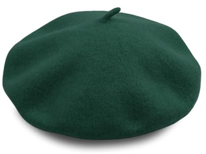 YZROHYI Damen Baskenmütze Wolle, Französer Hut, Wintermütze Barett Maler, French Beret Karneval, Klassische Baskenmütze Fasching, Pantomime Mütze Künstler, Schwarz, Dunkelgrün, 28cm, Anpassbar, Winter