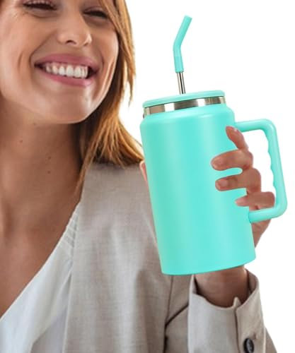 Thermobecher 1,5 Liter mit Henkel, Deckel und Griff, hält kalte Getränke, Saft und Milch inklusive