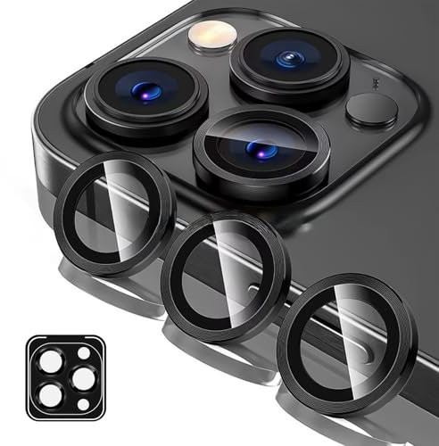 3 Pezzi Vetrino Fotocamera Compatibile con iPhone 15 Pro/15 Pro Max/14 Pro/14 Pro Max, Pellicola Fotocamera Vetro Temperato 9H, Protezione Completa per Obiettivo, Alta Definizione, Nero Siderale