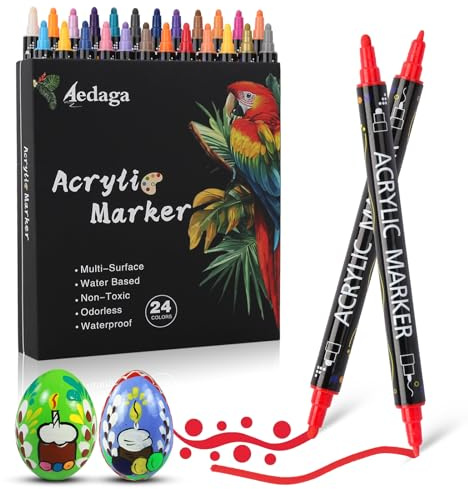 AEDAGA 24 Farben Acrylstifte Für Steine Wasserfest, Acrylstifte Set Doppelspitze (Feine & Runde Spitze), Acrylic Paint Marker Für Kinder Erwachsene, Acryl Marker Set Für Glas, Stein, Holz, Leinwand