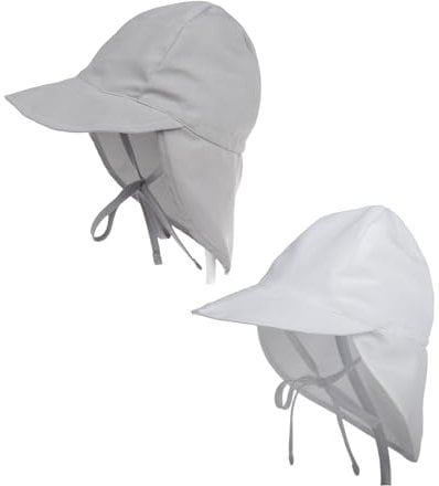 Sombrero para El Sol para Bebé, Anti-UV Verano Gorro Bebe, Gorro Playa Bebe 6 Meses, 2 Piezas,para Playa Viajes Al Aire Libre Hat de Protección Solar Unisexo Ajustable (Gris + Blanco)