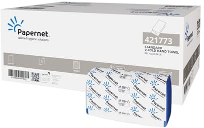 Papernet, 20 x 240 V-Folded Hand Towels, 1-Ply | (421773), 4800 Disposable Towels made of Recycled Blue Paper, Open Dimensions 23x24.5cm, Micro Embossing