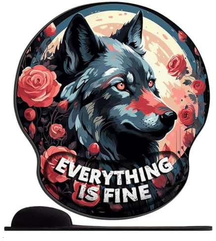 SENDJJ Mauspad mit Gelkissen schwarzer Wolf und rosa Mond (6) 25x23cm - Mousepad Ergonomisches mit Handauflage für schonende Handgelenk Haltung für das Home Office Arbeiten Lernen