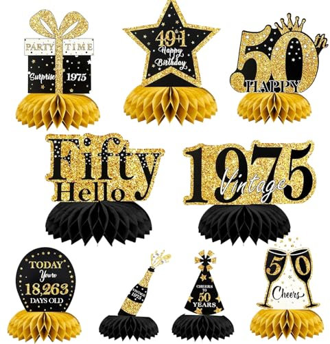 YDUNARISE Deko 50. Geburtstag Mann Schwarz Gold,9 STK 50. Geburtstag Bienenwaben Deko,50.Geburtstag Tischdeko für Männer Frauen,50 Geburtstag Party Deko (Schwarz Gold Deko 50.)