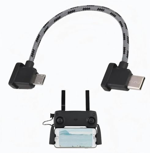 Trifletopia 1PC Micro USB to USB-C Cable - Drone Controller Adapter - Braided OTG Charging Cord - Right Angle Data Cable for DJI Mini Pro Air Spark Remote (Black, 15cm)