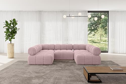 ALTDECOR Modulares Sofa Ecksofa in U-Form Corner modular Sofa Eckcouch Couch Wohnlandschaft Cauchsofa Polstersofa Garvo-U1-285x190x70 cm Rosa