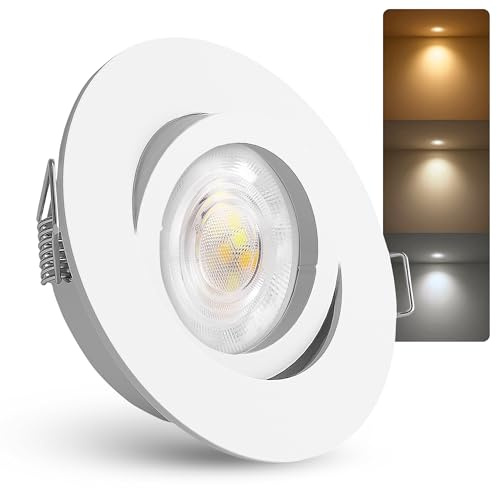 linovum LED Einbaustrahler weiß rund schwenkbar 4W 3 Lichtfarben flach 23mm | Schwenkbarer Einbauspot weiß - warm / neutral / kalt per Schalter, nur 23mm tief, für Küche, Flur & Wohnraum, inkl. LED-Modul