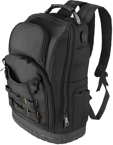 Werkzeugrucksack – Große Arbeitsrucksack für Handwerker mit Werkzeugtasche – Robuster Werkzeugtaschen Rucksack mit verstärkten Tragegriff, rutschfesten Füßen & strapazierfähigem Material