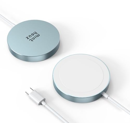 Minthouz kabelloses Ladepad für Samsung,15W MagSafe kabelloses Ladegerät für iPhone 17/16/15/14/13 Serie,Airpods 2/3/4/Pro-Blau