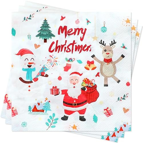 40 Stück Servietten Weihnachten, Weihnachts Serviette Tischdeko Weihnachten Deko Weihnachtsservietten, Ideal für Ihre Weihnachtsfeier und Tischdeko
