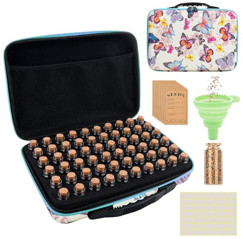 BORDEAG Saatgut Aufbewahrungsbox, 60 Slots Samen Organizer mit Trichter Etikettenaufklebern, Seed Storage Organizer, Saatgut Box Aufbewahrung für Chili Blumensamen Tomatensamen Samen Gemüsesamen