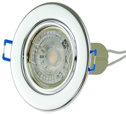 Rolux LED Einbaustrahler GU10 230V dimmbar 6,2W = 50W Halogen – warmweiß 2700K – 1/5/10er Set – Farben: Matt-Chrom, Chrom, Weiß – LED Deckenstrahler (Chrom, 1er Set)