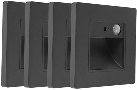 WHAMVOX 4 Stück LED Bewegungsmelder Treppenlicht Innen Einbauleuchte Warmweiß mit Infrarot sensor für Flur Treppe und Wegbeleuchtung Schnelles Ansprechen Automatische Aktivierung Einfache