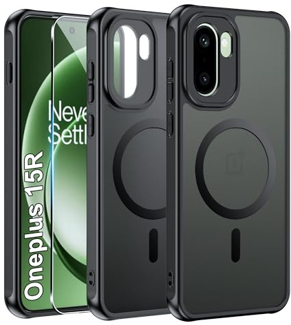 Effcotuo Funda Magnética para OnePlus 15R 5G Case con MagSafe con 1 Piezas Protector de Pantalla Cristal Templado, Acrílico Carcasa Respaldo Translúcida Mate Antigolpes Cover
