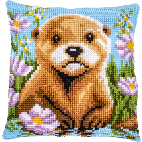 Kreuzstichkissen Otter, Stickbild gedruckt, 40x40cm