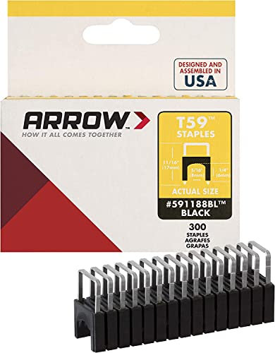 Arrow 591188 Original T59 Stahl 1/4 Zoll x 5/16 Kronenbreite isolierte Heftklammern für Kabel und Verkabelung, schwarz, 300 Stück