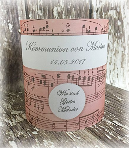 4er Set Tischlicht Tischlichter Kommunion Konfirmation Jugendweihe Taufe Musik Melodie Deko Tischdeko personalisierbar apricot orange