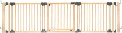 Safetots Wooden Multi Panel Room Divider, up to 296cm, Natural Wood, 76cm Tall, Multi Panel Flexible Room Barrier, Room Divider with Door for Baby and Toddler, Easy Installation