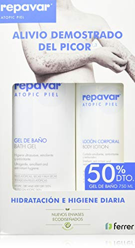 Repavar, Pack Ahorro Atopic Piel, Gel de Baño 750 ml y Loción Corporal 500 ml, Calman el Picor y Protegen la Barrera Cutánea, Ingredientes Activos, para Pieles Atópicas