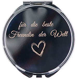 Taschenspiegel Personalisiert mit Gravur in Silber Ø 6 cm Hochwertiger Handspiegel klein mit Name mit 2-Fach Vergrößerung und Velouretui