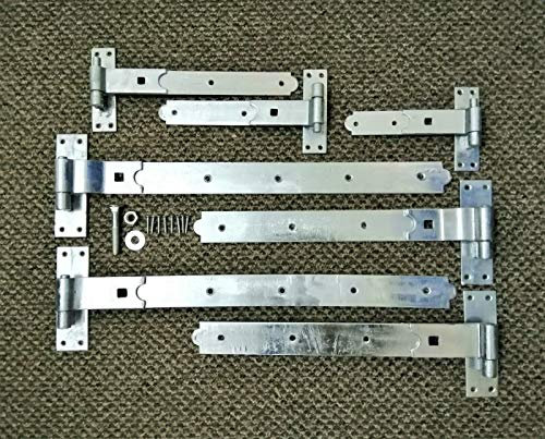 Infinity Decor Pair of 24 inch 600mm Heavy Duty Iron Straight Hook and Band Hinges Weatherproof in Galvanised Zinc for Garden/Shed/Barn or Garage Gates