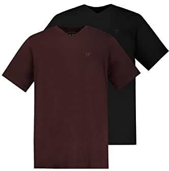 JP 1880 Herren große Größen Übergrößen Menswear L-8XL T-Shirts, Basic, 2er-Pack, V-Ausschnitt, Halbarm Burgunder L 711318110-L