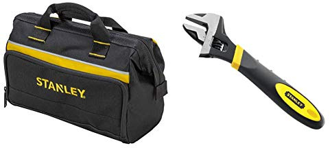 STANLEY Tool Bag 30 x 25 x 13 cm in Resistant 600 x 600 Denier with 8 Interior 2 Exterior Pockets and Reinfored Base 1-93-330 & 090947 6in MaxSteel Adjustable Wrench