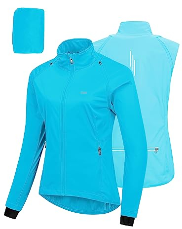 33,000ft Fahrradjacke Damen Wasserdicht Atmungsaktiv Sommer UV-Schutz Leicht Fahrradweste mit Abnehmbaren Ärmeln Fahrrad Reflektierend Regenjacke Frauen Blau XL