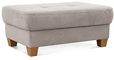 CAVADORE Hocker Puccino mit Holzfüßen im Landhausstil / Beistellhocker für Sofa Puccino / 99 x 45 x 65 cm / Mikrofaser Braun
