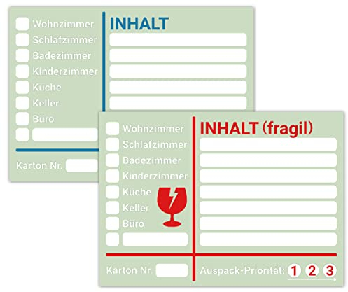 Universelle Umzugsaufkleber XL zum Beschriften von Umzugskartons, Umzugsetiketten zur besseren Organisation beim Umzug – farbige Aufkleber Etiketten für mehr Übersicht (50er Mix)
