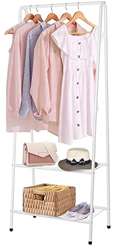 Youyijia Kleiderständer Metall Kleiderstange 60 cm x 151 cm Kleiner Garderobenständer für Schlafzimmer mit Schuhablage Kleiderstange mit Zwei Regalen Kleiderstangen für Kleidung (Weiß)