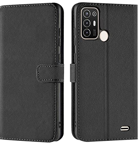 Verco Handyhülle für ZTE Blade A52 Hülle, Bookcase Tasche Flipcover für ZTE A52 Case [Kartenfächer/Aufstellfunktion], Schwarz