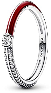 PANDORA ME Pavé & Rot Doppelring aus Sterlingsilber mit Zirkonia in der Farbe Silber-Rot, PANDORA ME Collection, Gr.58, 192528C01-58