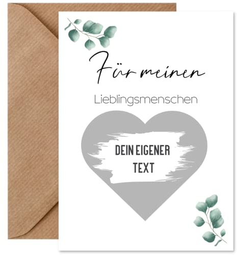 Things of Happiness Rubbelkarte zum selber beschriften | Überraschungskarte inkl. Briefumschlag Naturpapier | Rubbellos | Geschenk Geburtstag, Jahrestag | Gutschein Weihnachten DIN A6 (Eucalyptus)