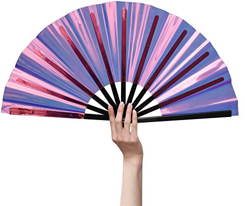 HeyToo Large Shining Rave Folding Hand Fan Clack Handheld Fan for Party Night Club Festival Halloween Outfit Accessories 13inch Purple