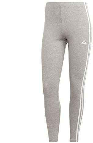 adidas Femme Essentials 3-Stripes High-Waisted Single Jersey Leggings, Medium Grey Heather/White, S